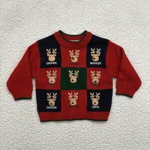 B.T. Kids Christmas Sweater Santa's Reindeer Vintage Y2K 12 Months‎ 3D Knit